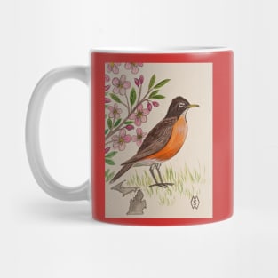 Michigan state bird and flower, the robin and apple blossom Mug